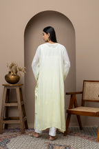 Lemon Yellow Georgette Ombre Kurti with Chikankari & Sequins – Elegant & Flowing