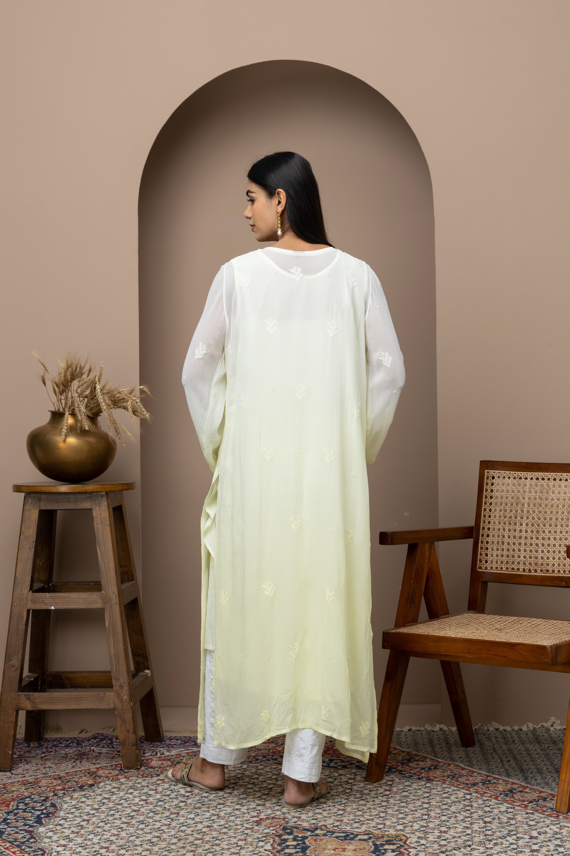 Lemon Yellow Georgette Ombre Kurti with Chikankari & Sequins – Elegant & Flowing
