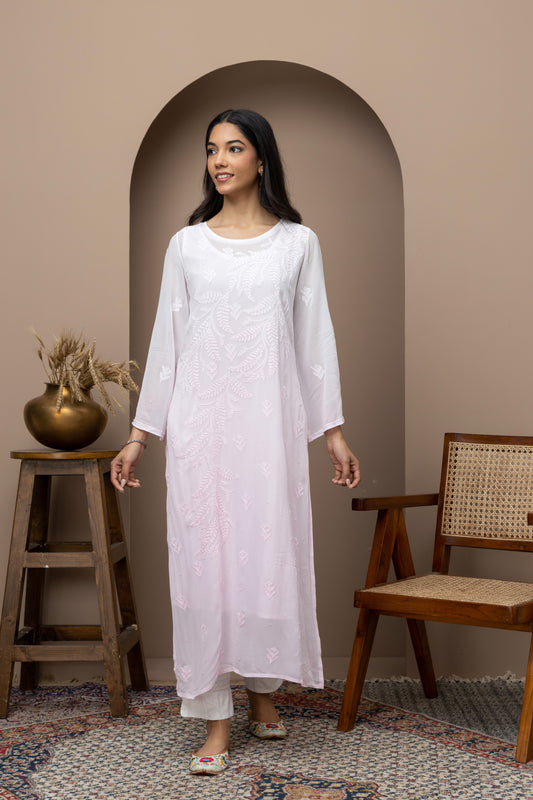 Baby pink georgette ombre kurti with slip+sequience