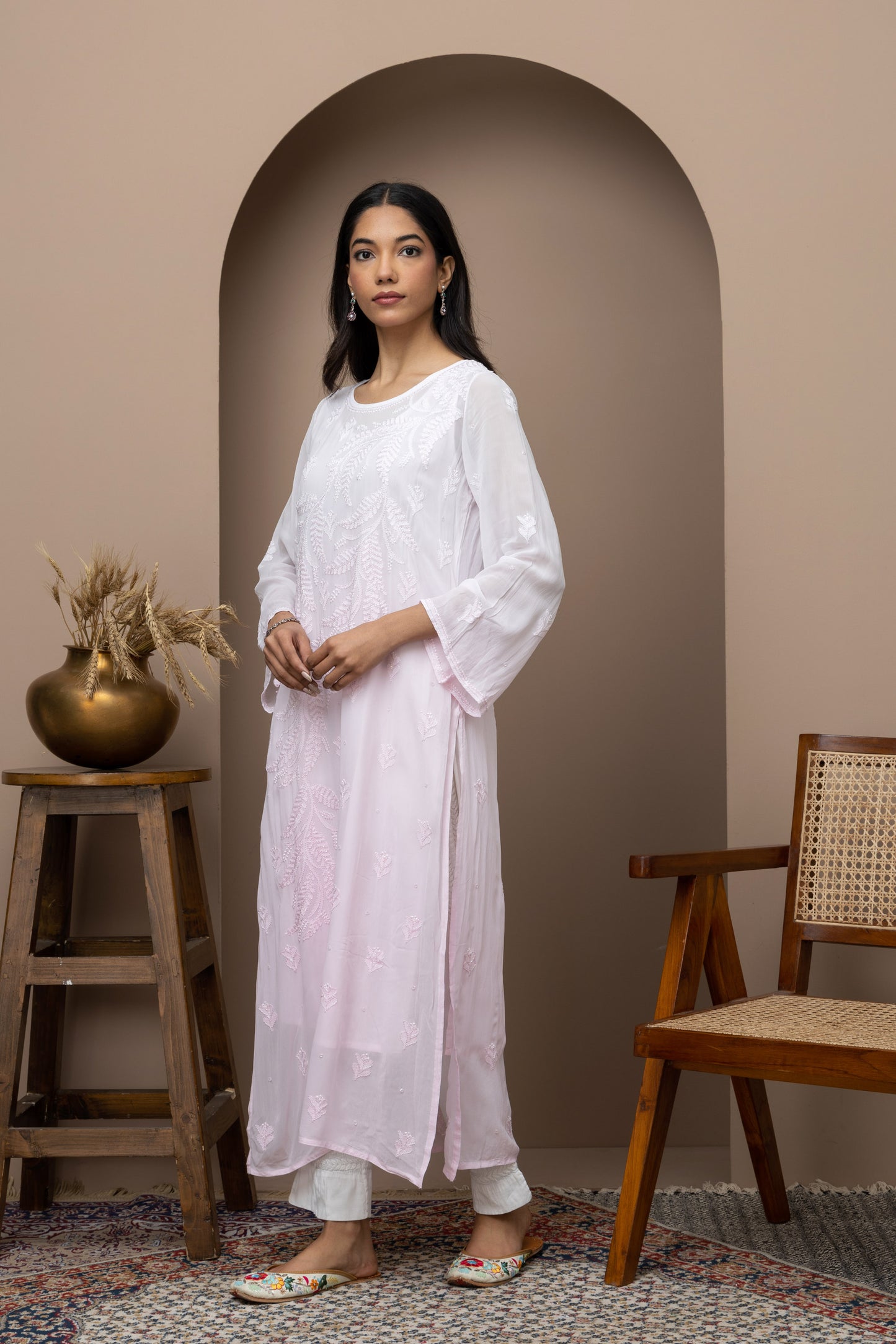 Baby pink georgette ombre kurti with slip+sequience