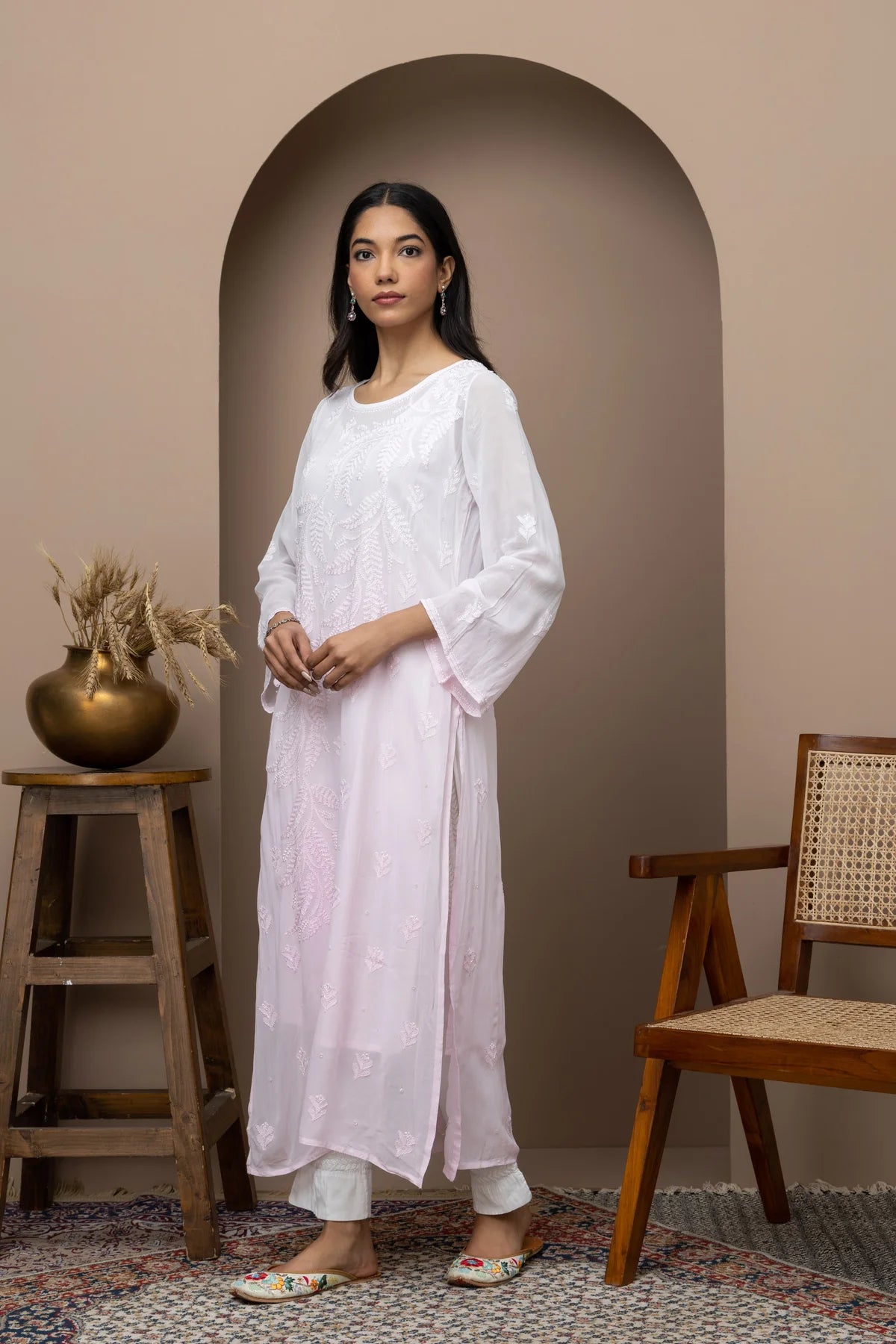 Lemon Yellow Georgette Ombre Kurti with Chikankari & Sequins – Elegant & Flowing