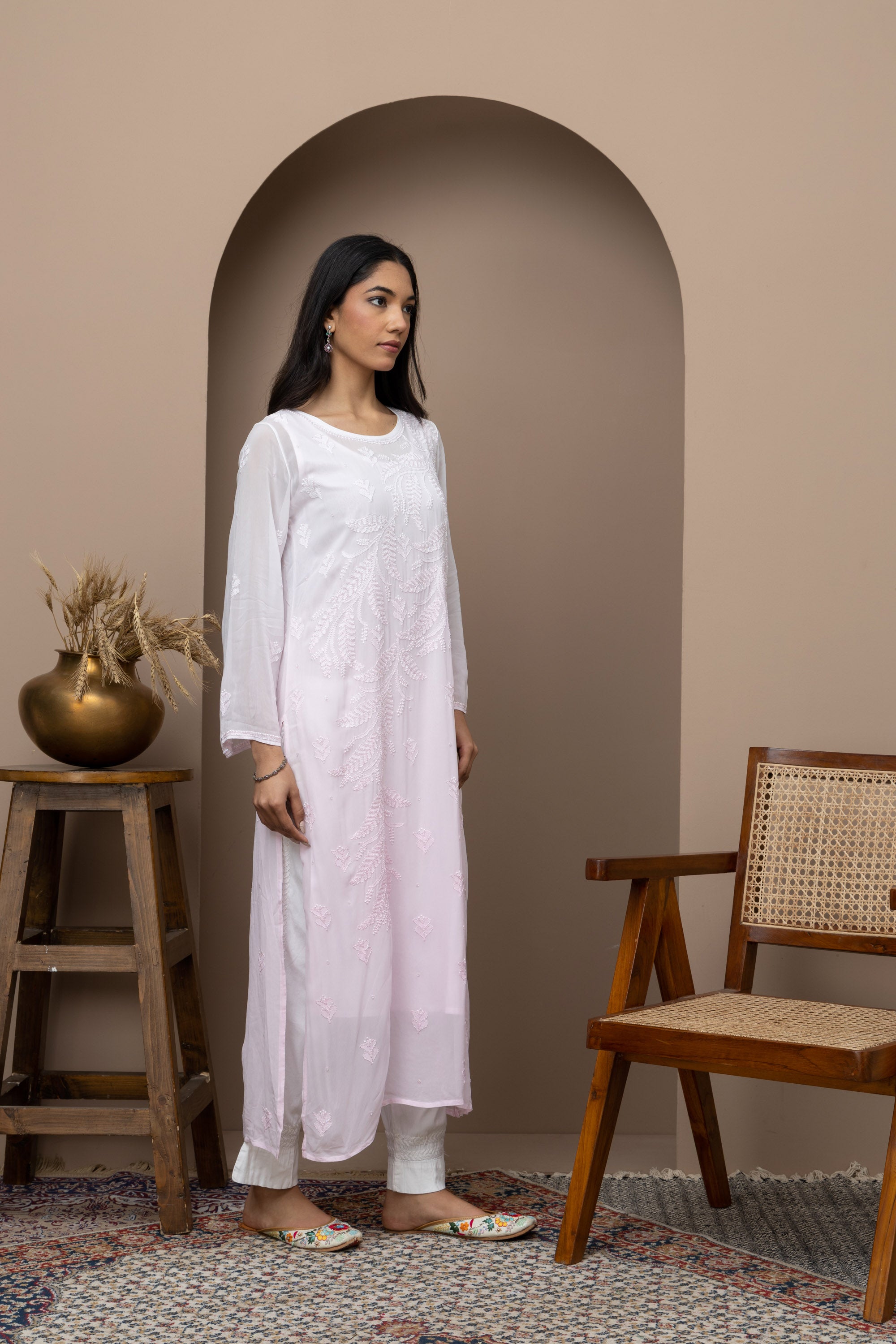 Baby Pink Georgette Ombre Kurti with Slip