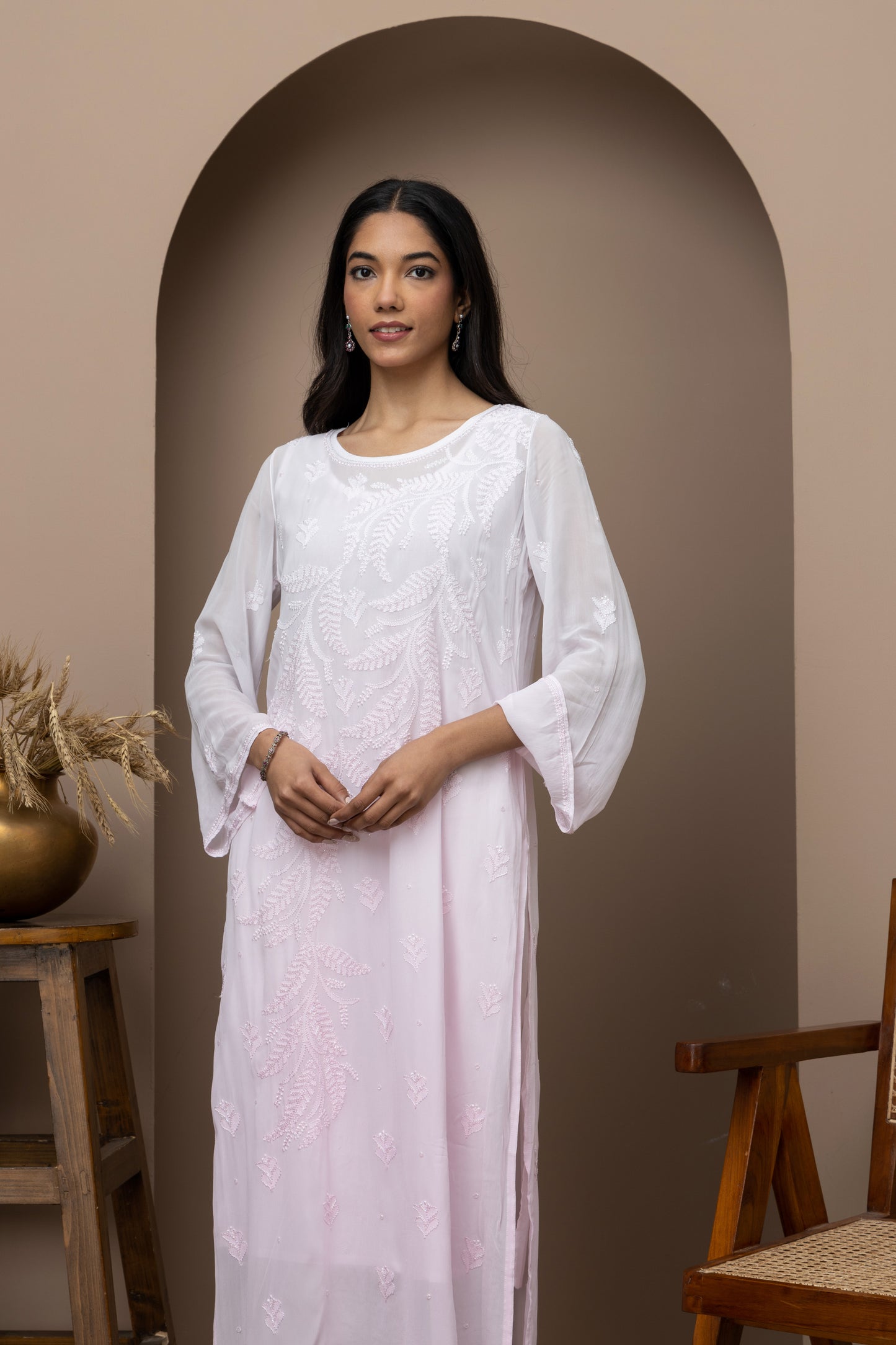 Baby pink georgette ombre kurti with slip+sequience