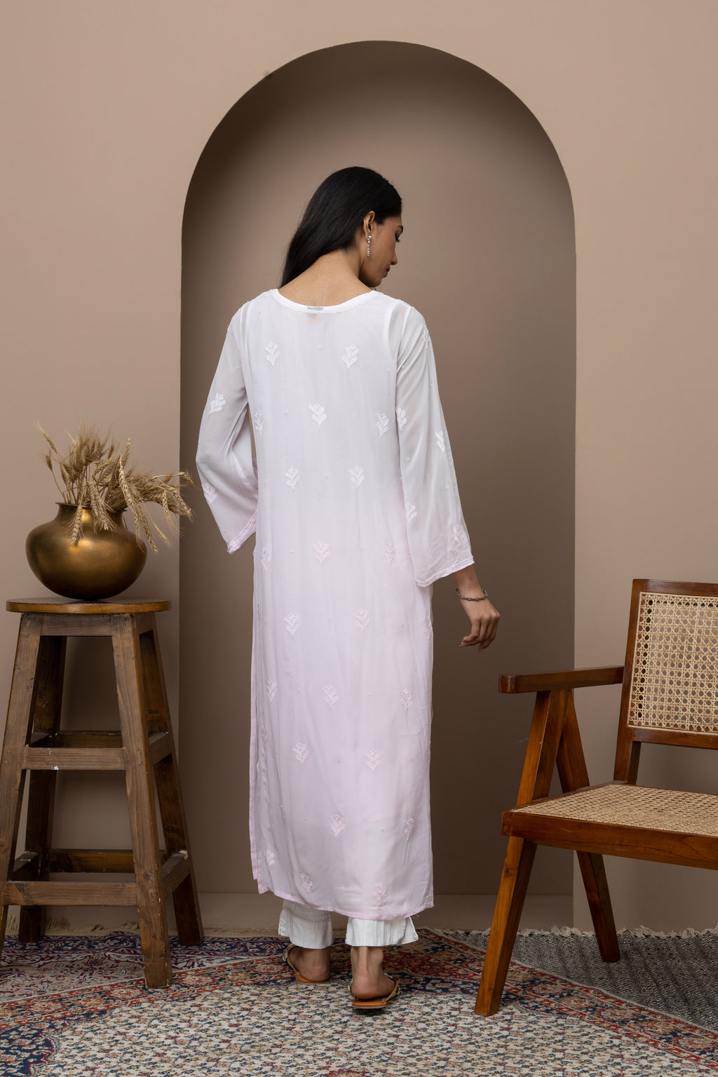 Baby Pink Georgette Ombre Kurti with Slip