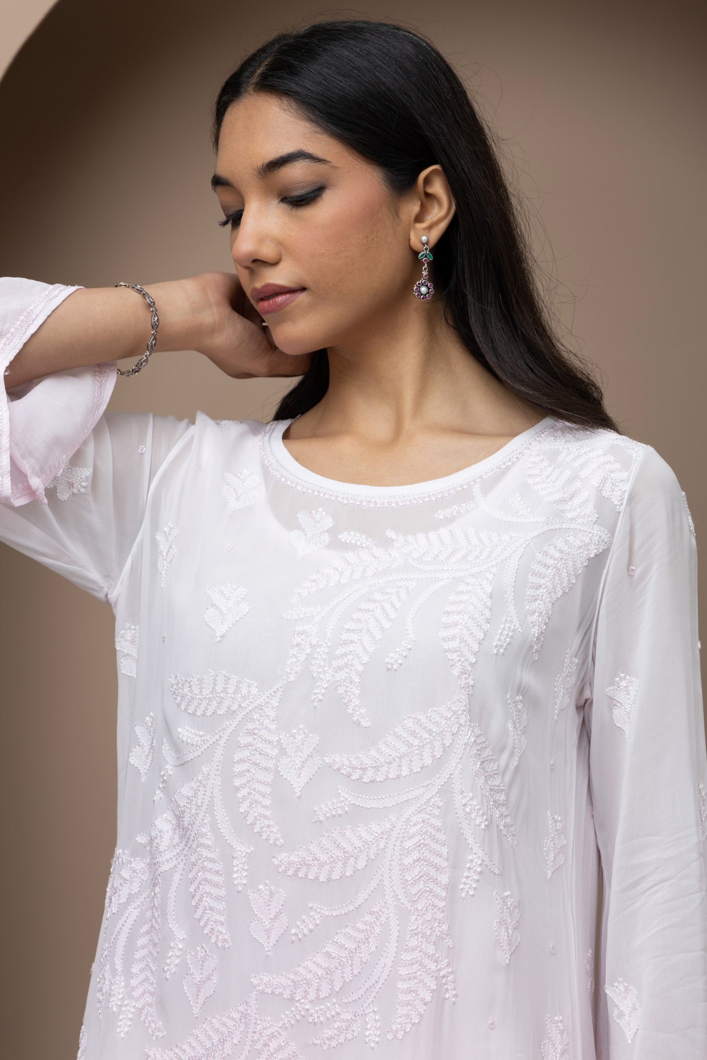 Baby pink georgette ombre kurti with slip+sequience