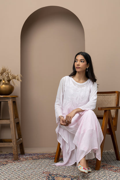 Baby pink georgette ombre kurti with slip+sequience