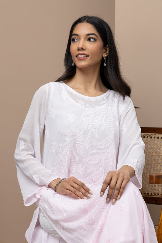 Baby pink georgette ombre kurti with slip+sequience