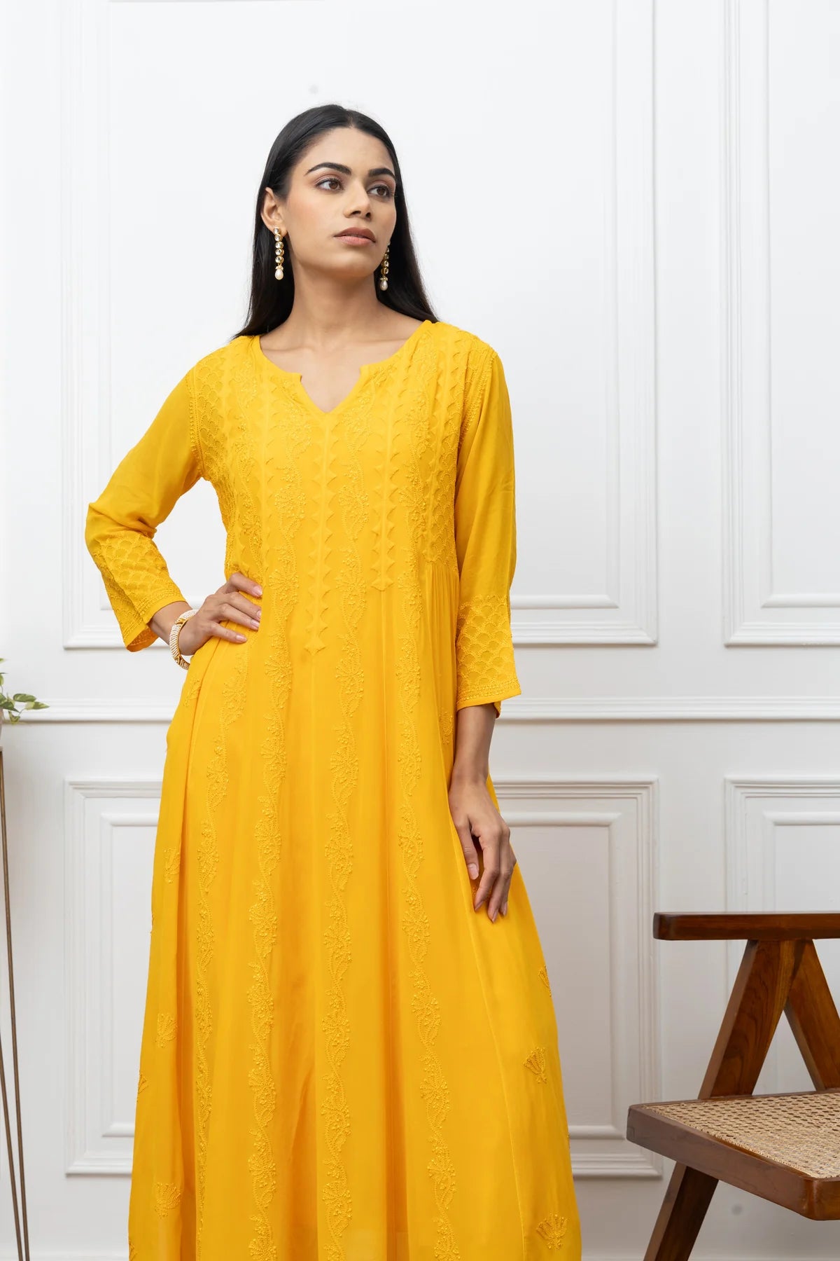 Red Georgette Chikankari Dress
