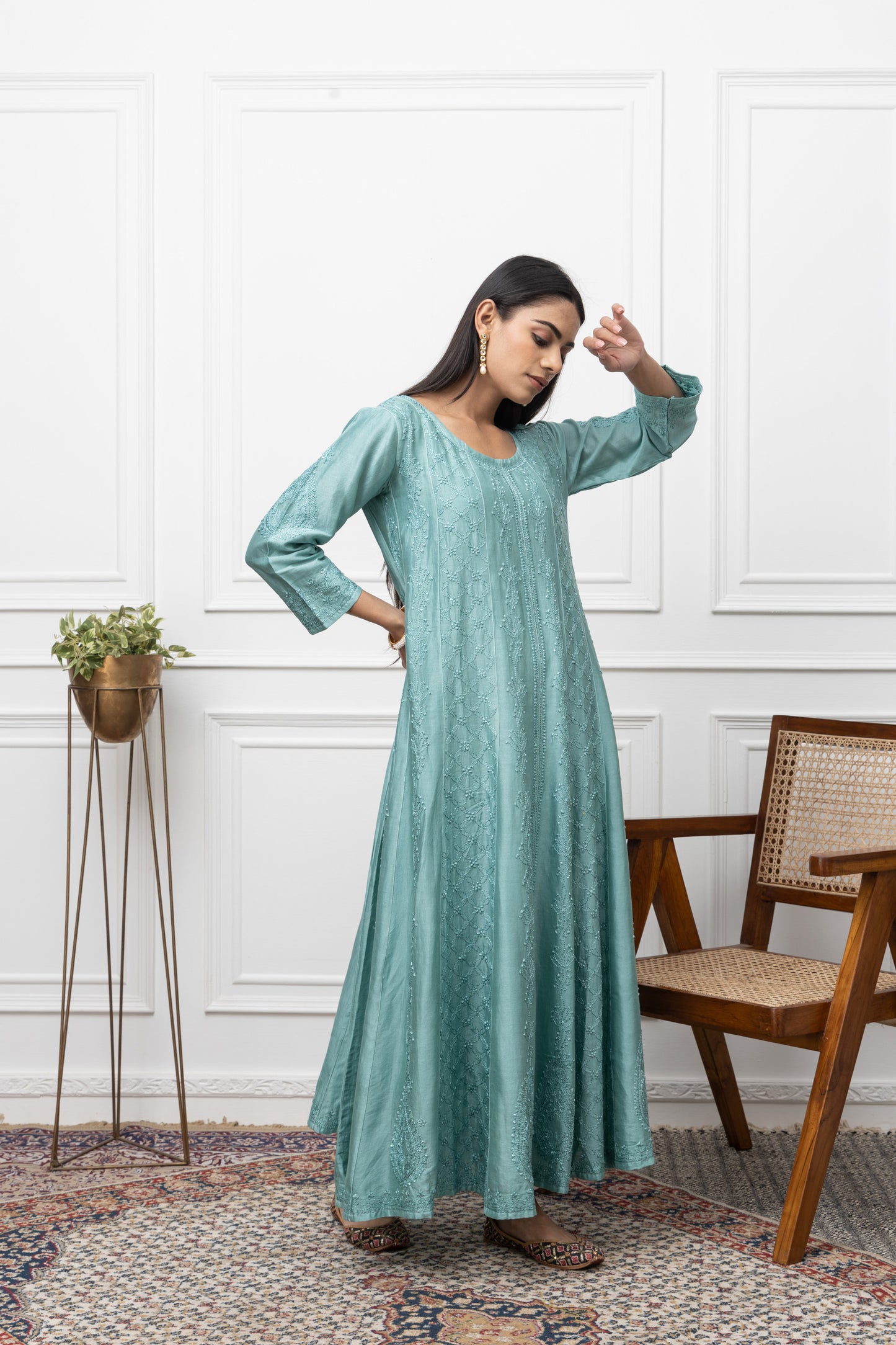 Chanderi Green Anarkali