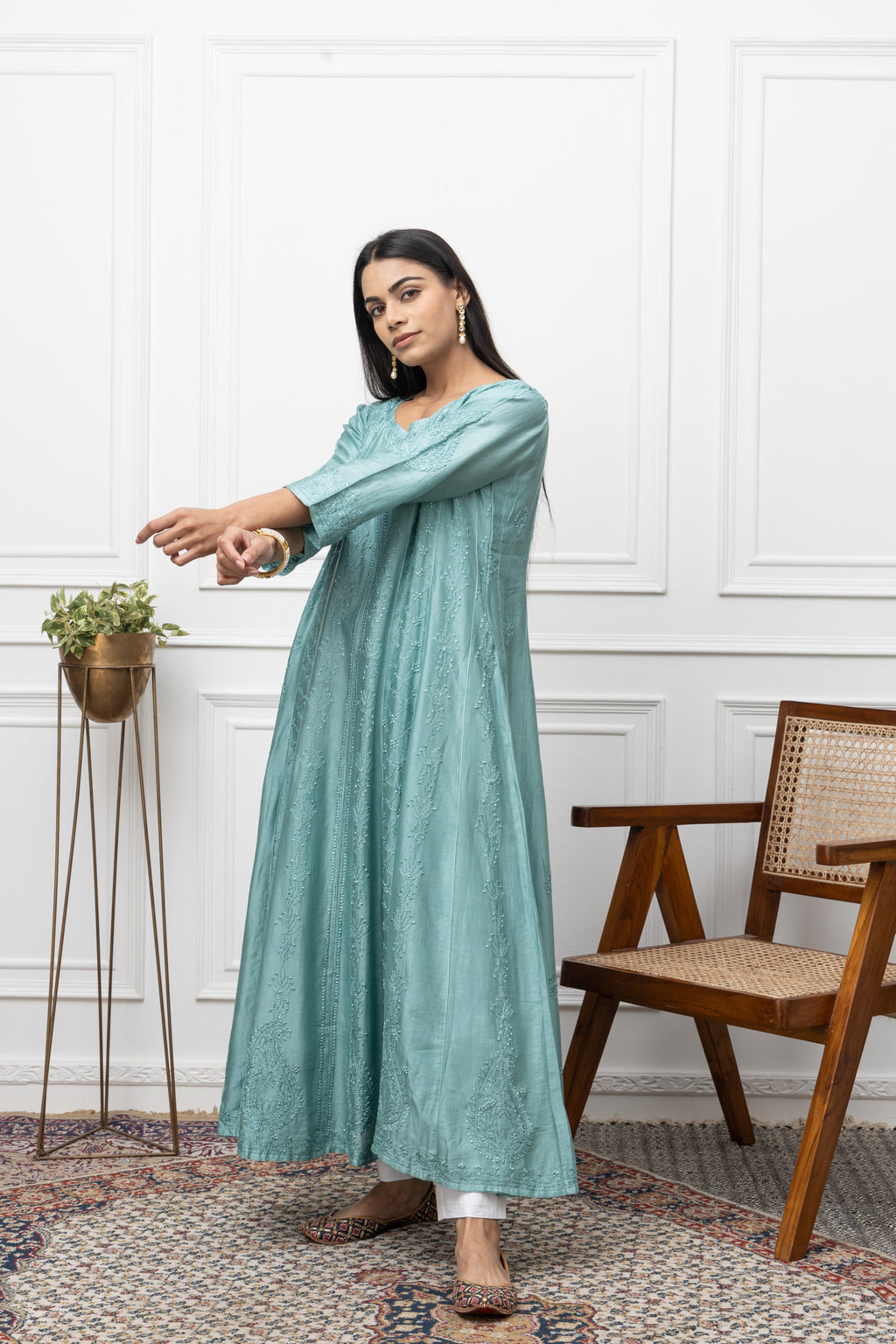 Sea Green Chikankari Anarkali – Timeless Grace