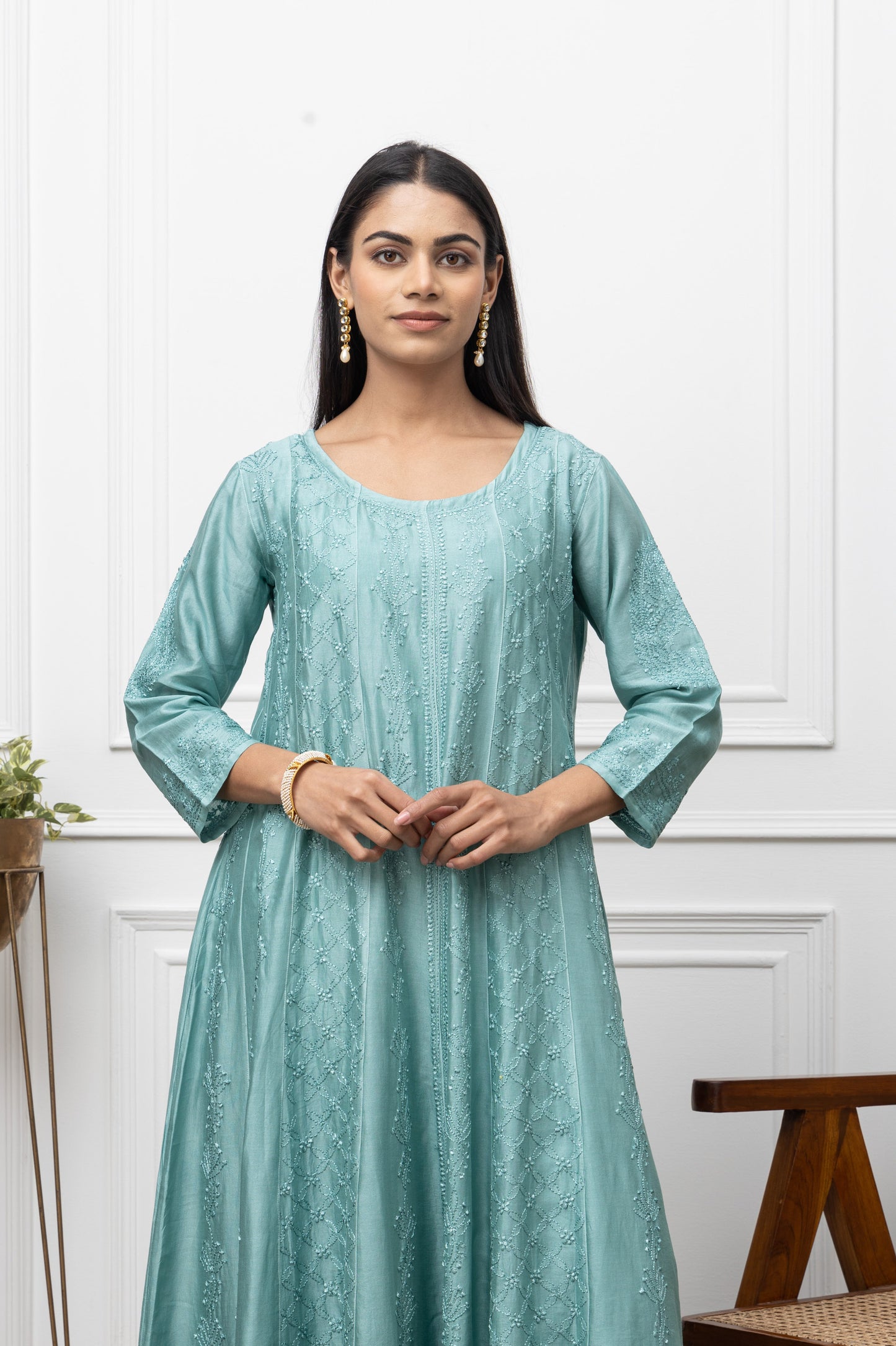Chanderi Green Anarkali