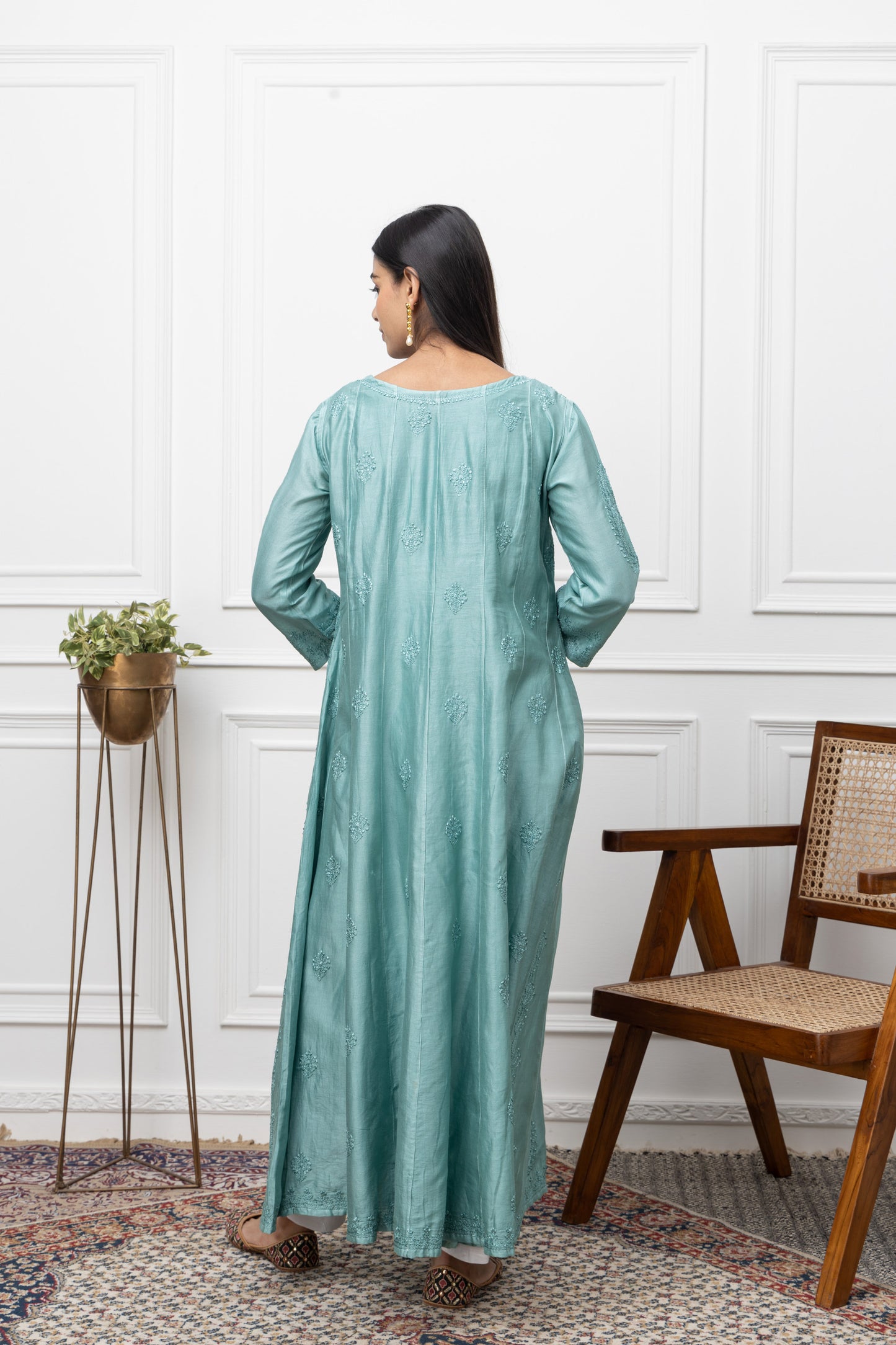 Chanderi Green Anarkali