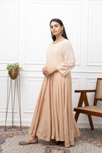 Beige Double-Shade Georgette Chikankari Anarkali – Understated Festive Elegance