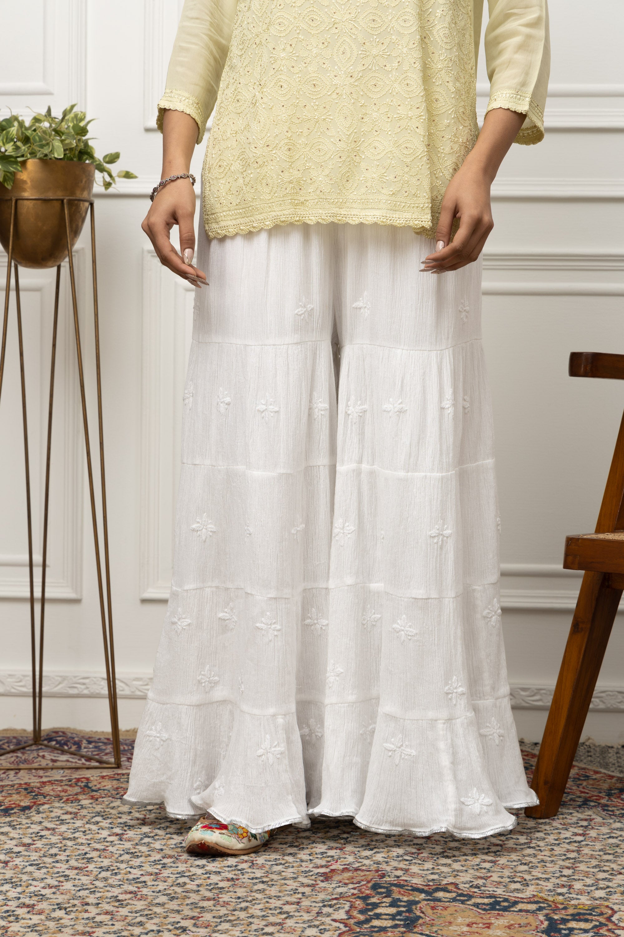 Noor Tiered Sharara – Available With Gota & Without Gota | White Embroidered