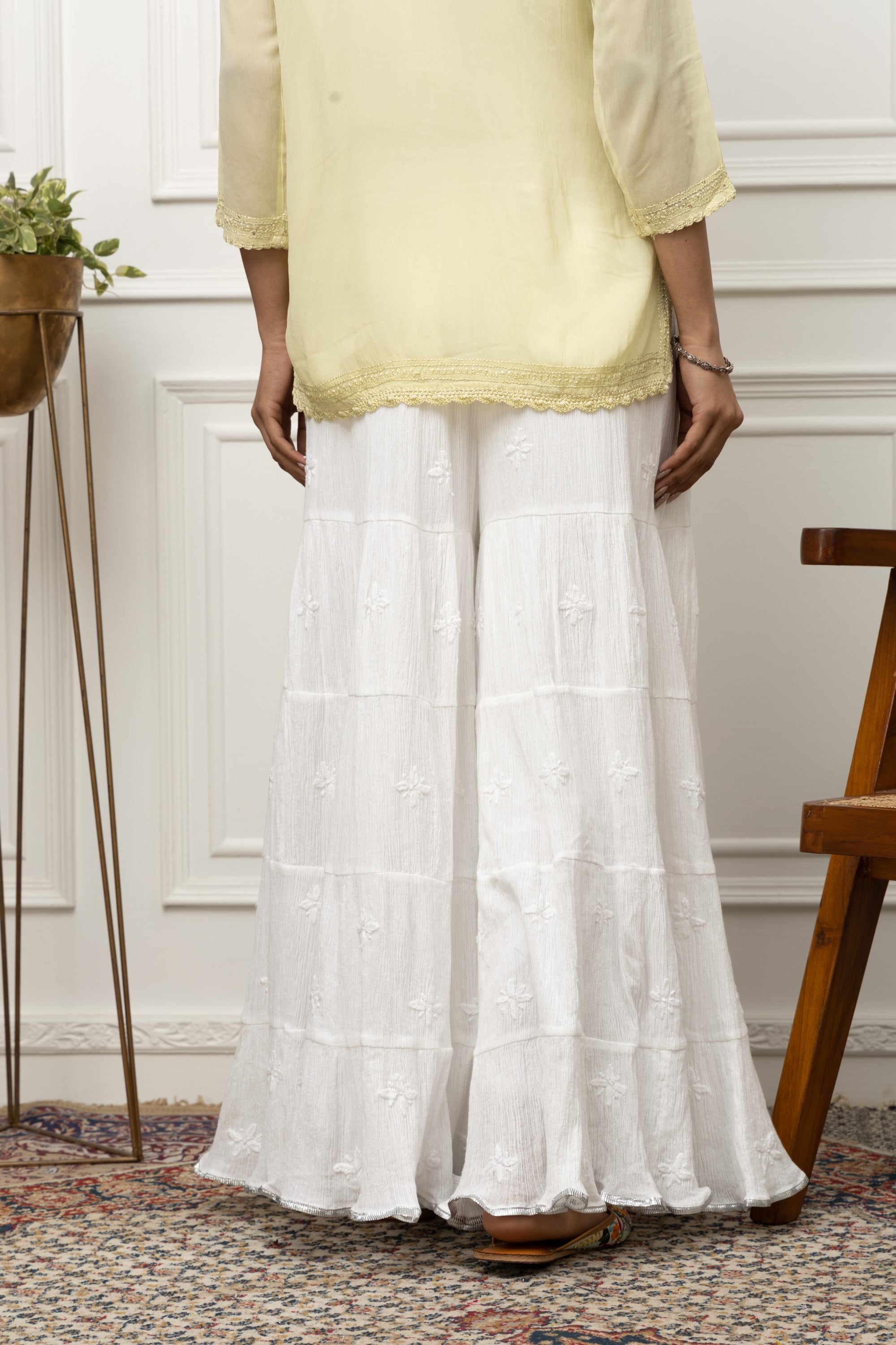 Noor Tiered Sharara – Available With Gota & Without Gota | White Embroidered
