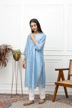 Mint Green Hand Embroidered Cotton Kurta Set