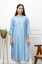 Sea Green Chanderi Silk Chikankari Kurti – Timeless Elegance