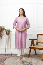 Violet Chanderi Silk Kurti with Chikankari – Elegant Handcrafted Design
