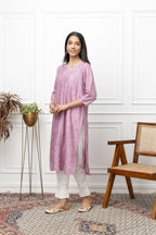 Violet Chanderi Silk Kurti with Chikankari – Elegant Handcrafted Design