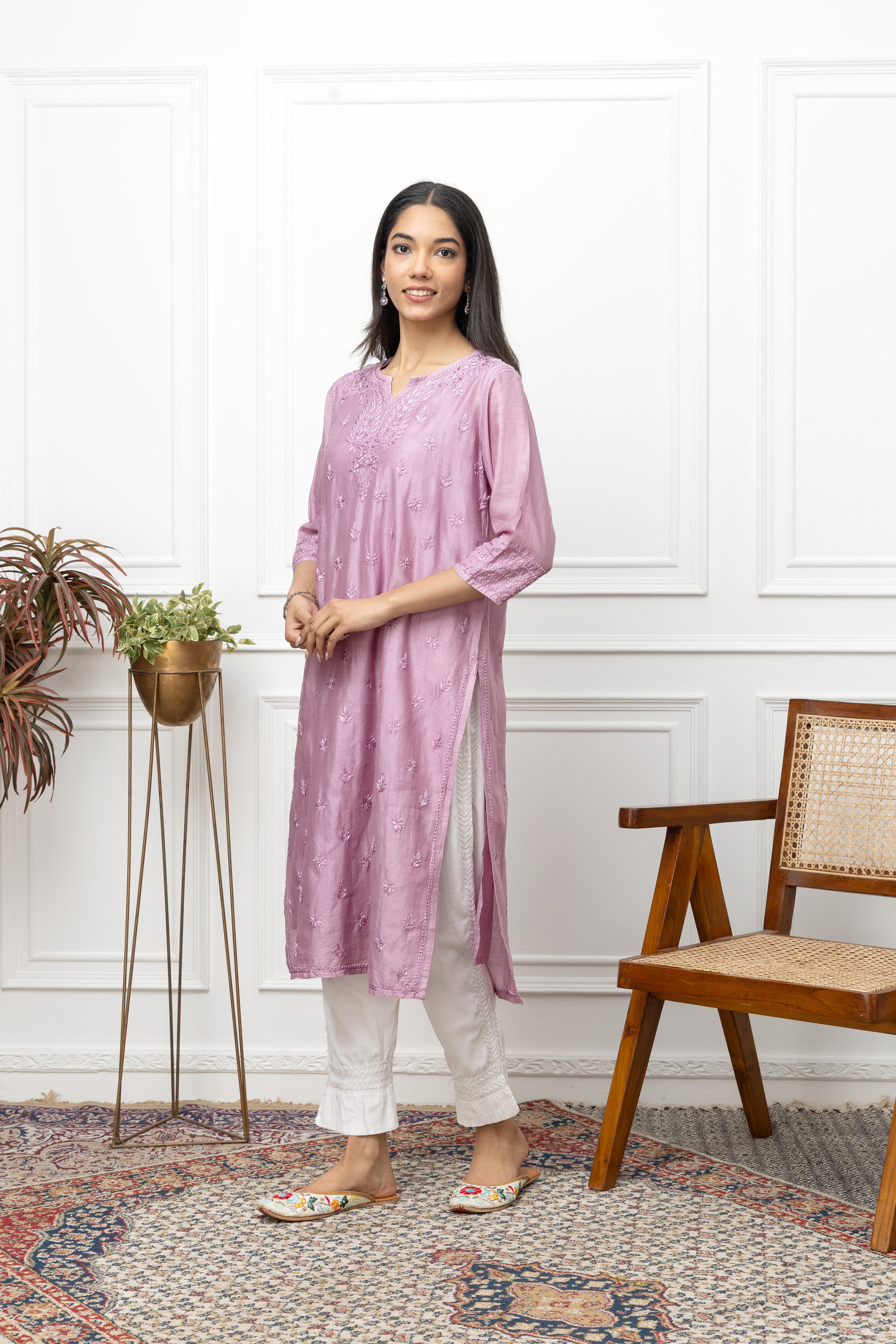 Violet Chanderi Silk Kurti with Chikankari – Elegant Handcrafted Design