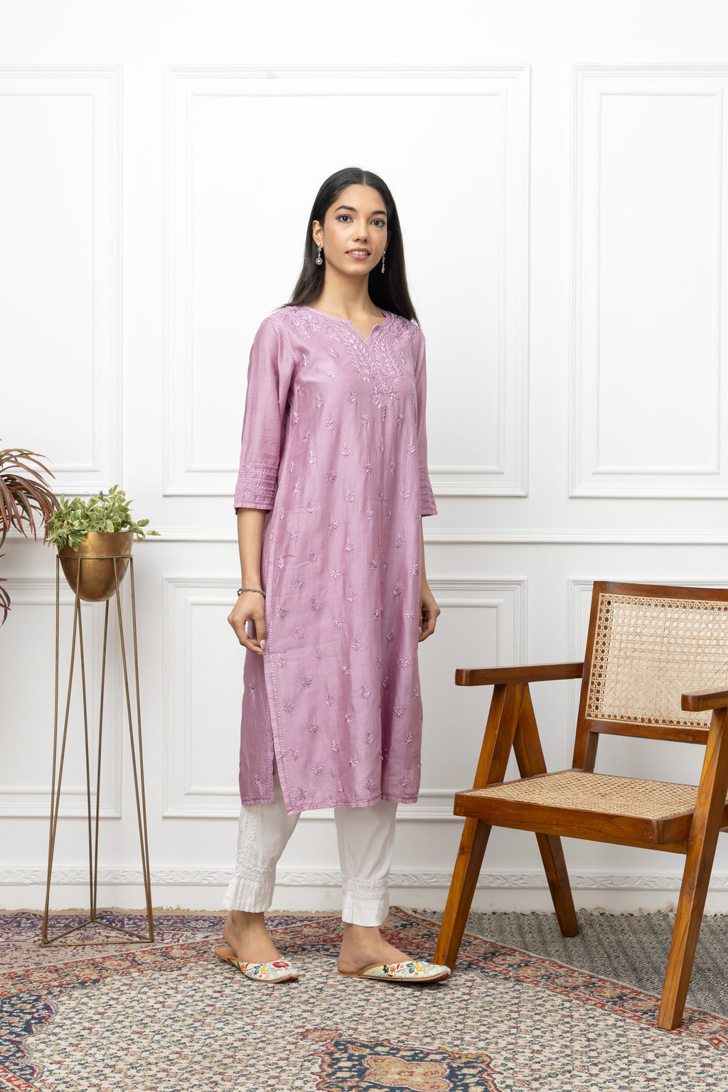 Violet Chanderi Silk Kurti with Chikankari – Elegant Handcrafted Design