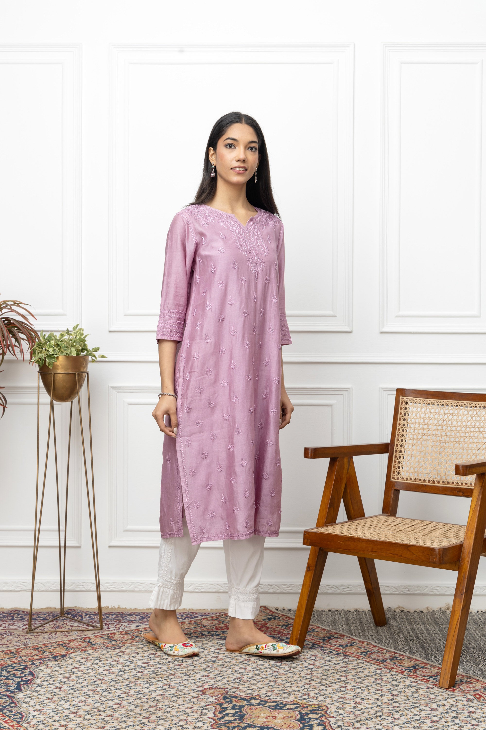 Violet Chanderi Silk Kurti with Chikankari – Elegant Handcrafted Design