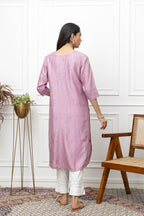 Violet Chanderi Silk Kurti with Chikankari – Elegant Handcrafted Design