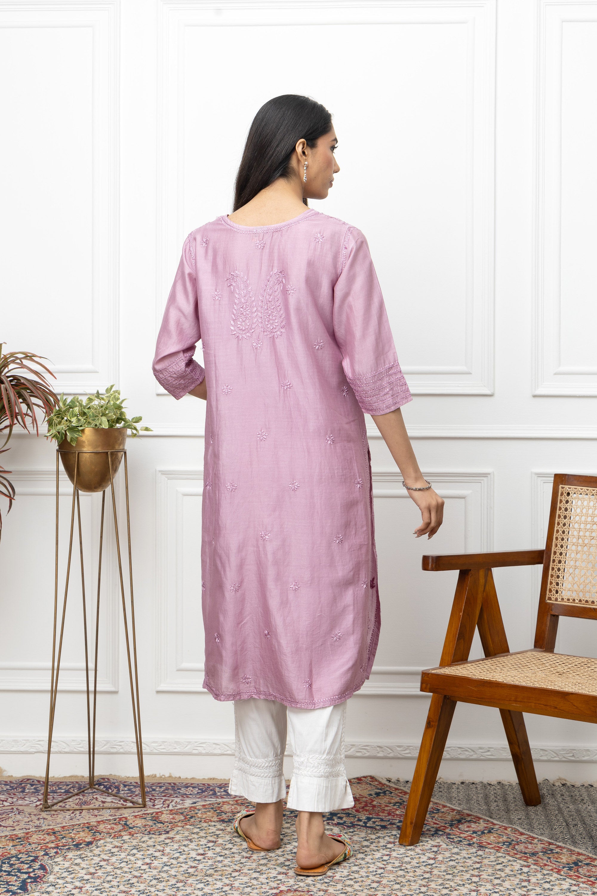 Violet Chanderi Silk Kurti with Chikankari – Elegant Handcrafted Design
