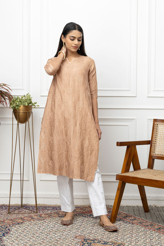 brownish lotus kurti+chikankari