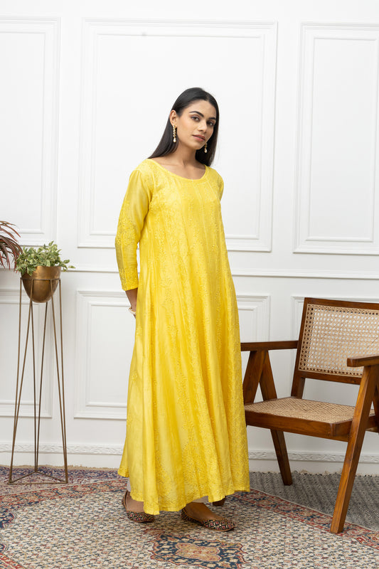 Yellow Chanderi Silk Anarkali – Grace in Every Twirl