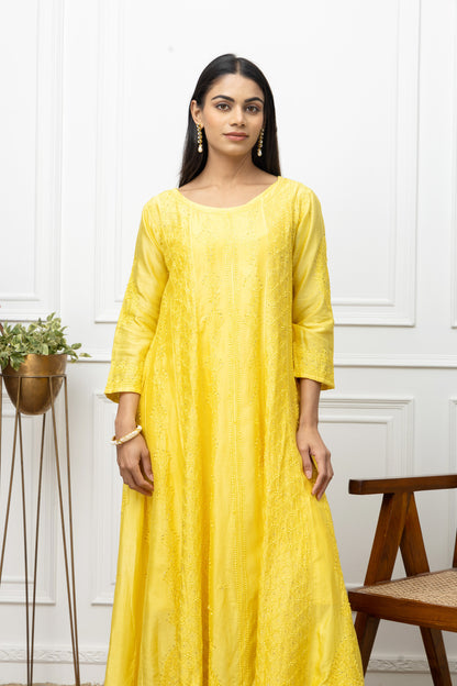 Chanderi Yellow Anarkali