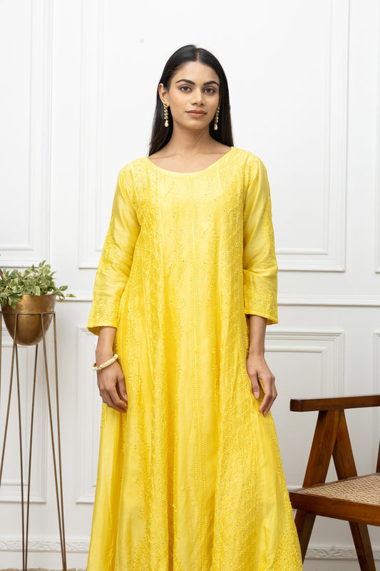 Chanderi Yellow Anarkali