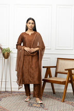 Elegant Brown Chanderi Chikankari Full Suit Set