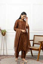 Elegant Brown Chanderi Chikankari Full Suit Set