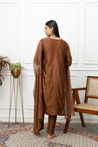 Elegant Brown Chanderi Chikankari Full Suit Set
