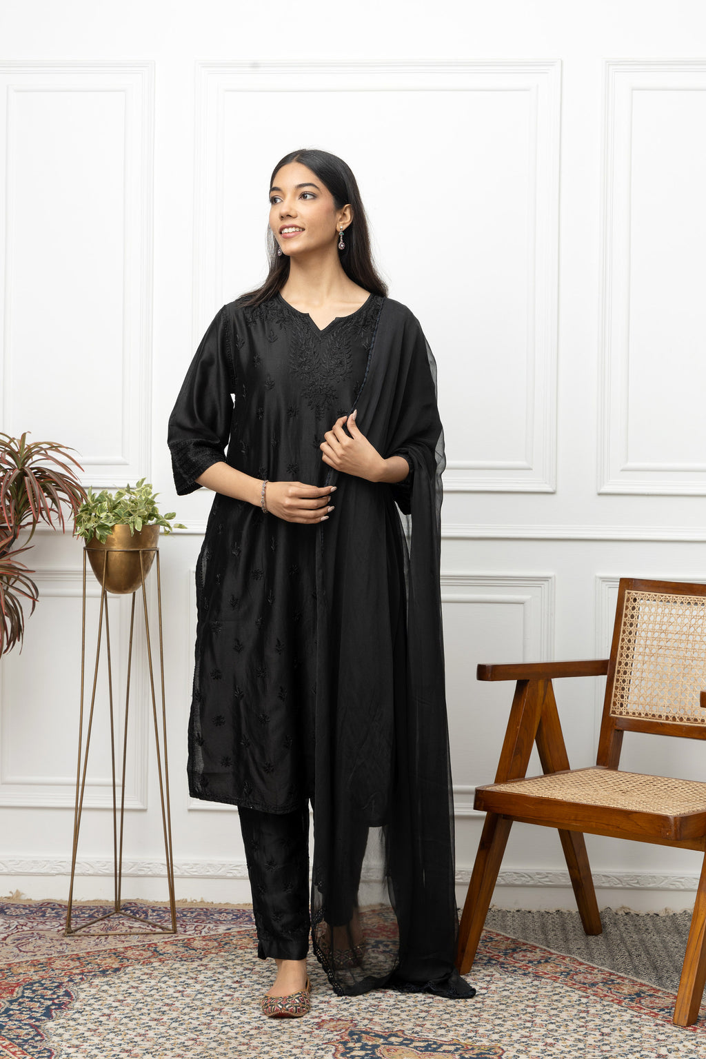 Black Silk Chanderi Full Suit – Timeless Elegance & Sophisticated Grace | House of Nandini