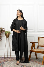 Black Silk Chanderi Full Suit – Timeless Elegance & Sophisticated Grace | House of Nandini