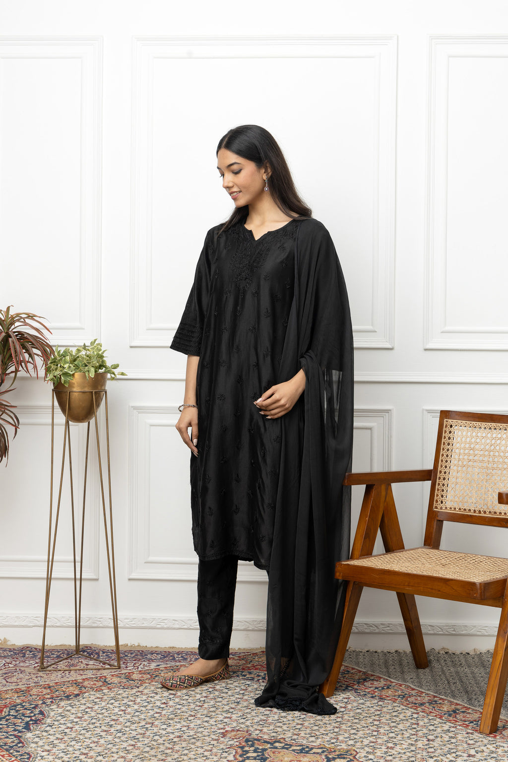 Black Silk Chanderi Full Suit – Timeless Elegance & Sophisticated Grace | House of Nandini