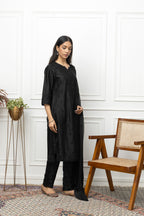 Black Silk Chanderi Full Suit – Timeless Elegance & Sophisticated Grace | House of Nandini