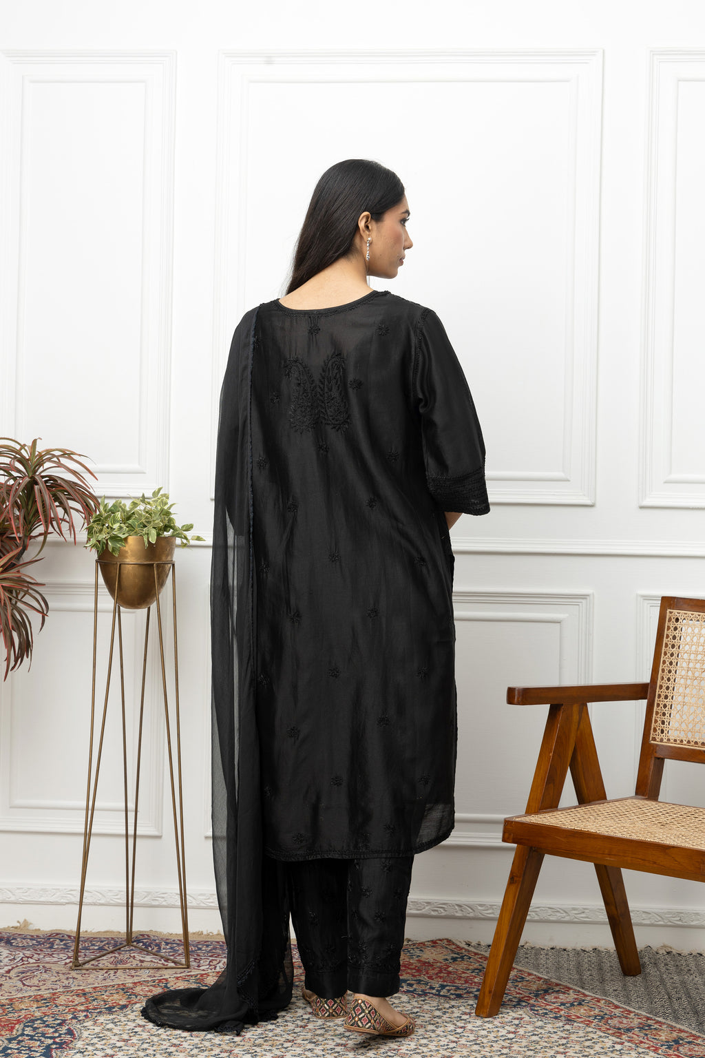 Black Silk Chanderi Full Suit – Timeless Elegance & Sophisticated Grace | House of Nandini