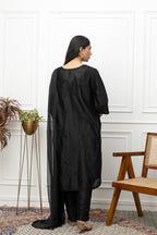 Black Silk Chanderi Full Suit – Timeless Elegance & Sophisticated Grace | House of Nandini