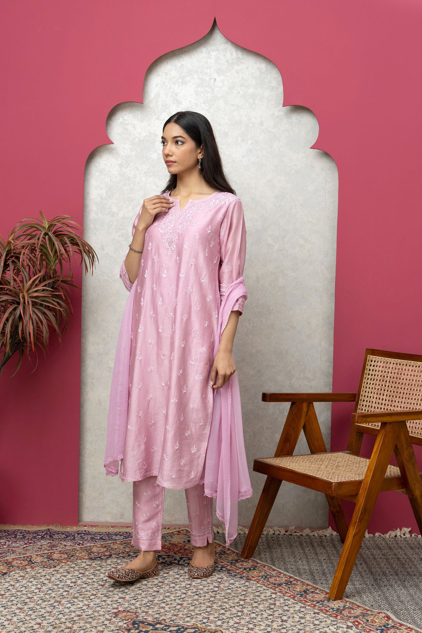 Silk Chanderi Pink Full Suit