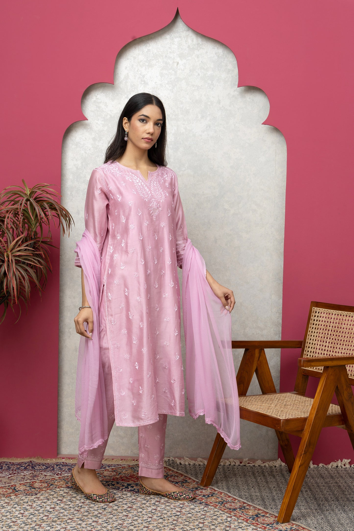 Silk Chanderi Pink Full Suit