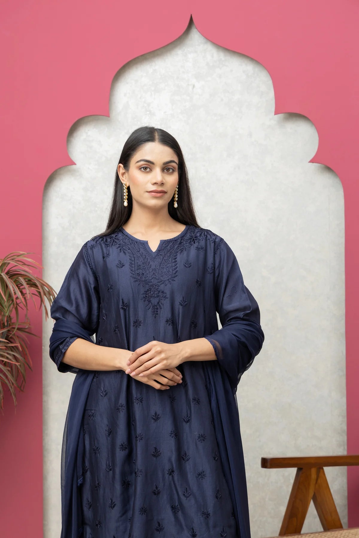 Elegant Brown Chanderi Chikankari Full Suit Set