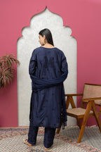 Chanderi Navy Blue Chikankari Full Set – Regal Elegance