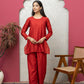 Red Chanderi silk kurti+pant