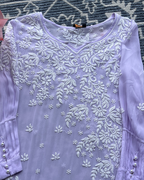 Purple Chikankari Kurti with White Floral Embroidery