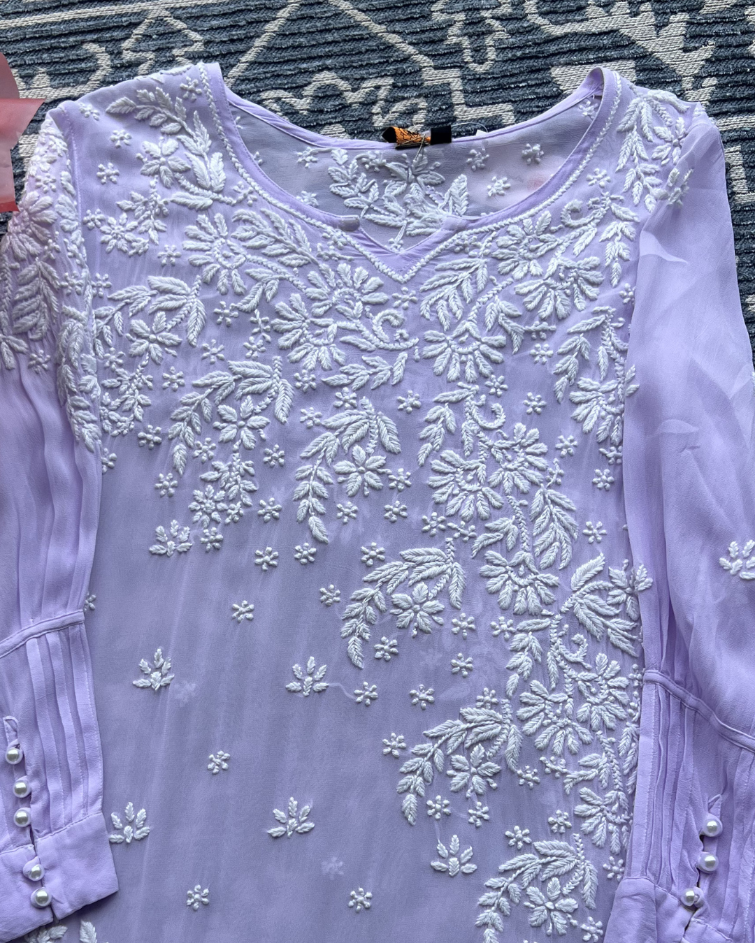 Purple Chikankari Kurti with White Floral Embroidery