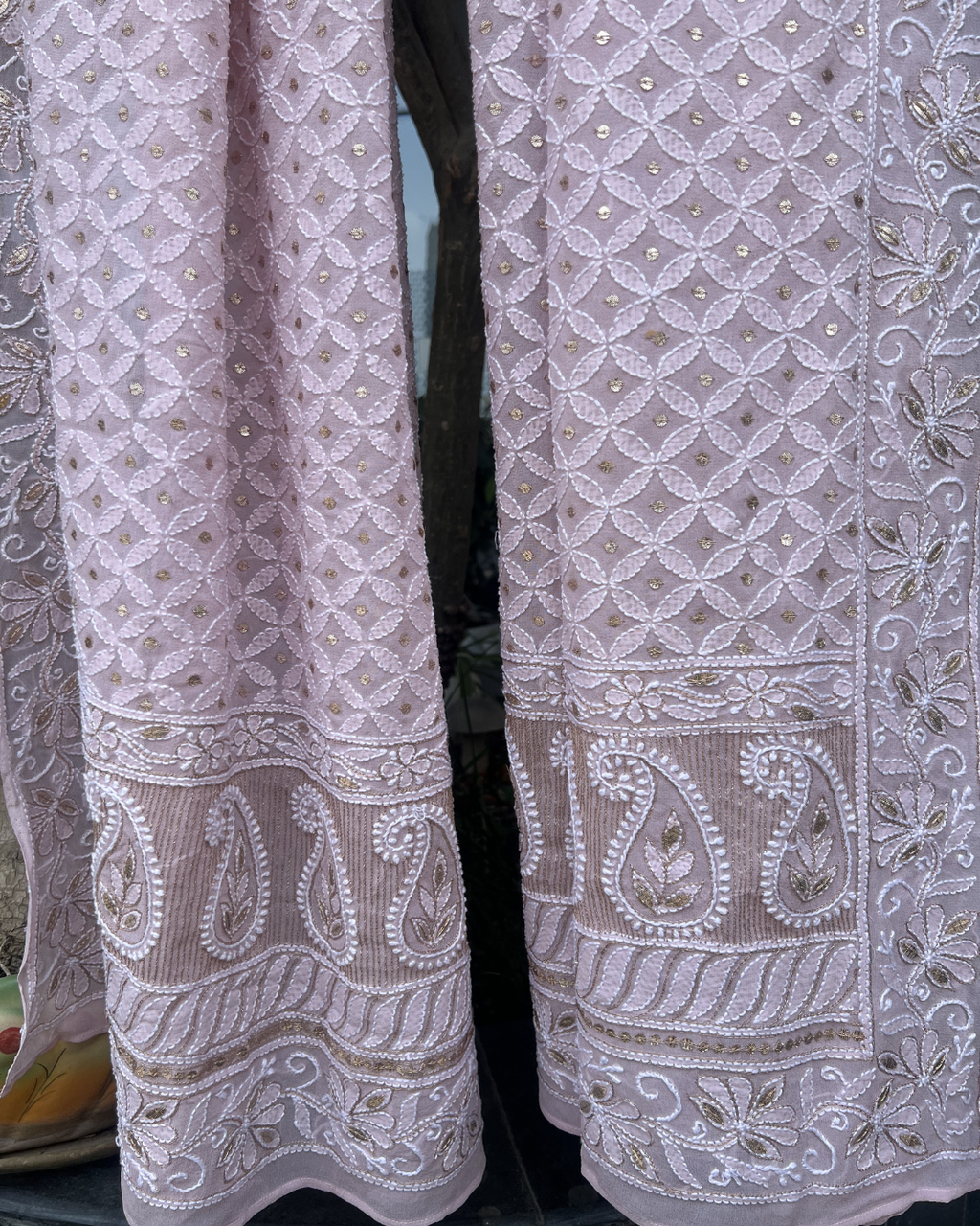 Pink Hand Embroidered Chikankari Dupatta
