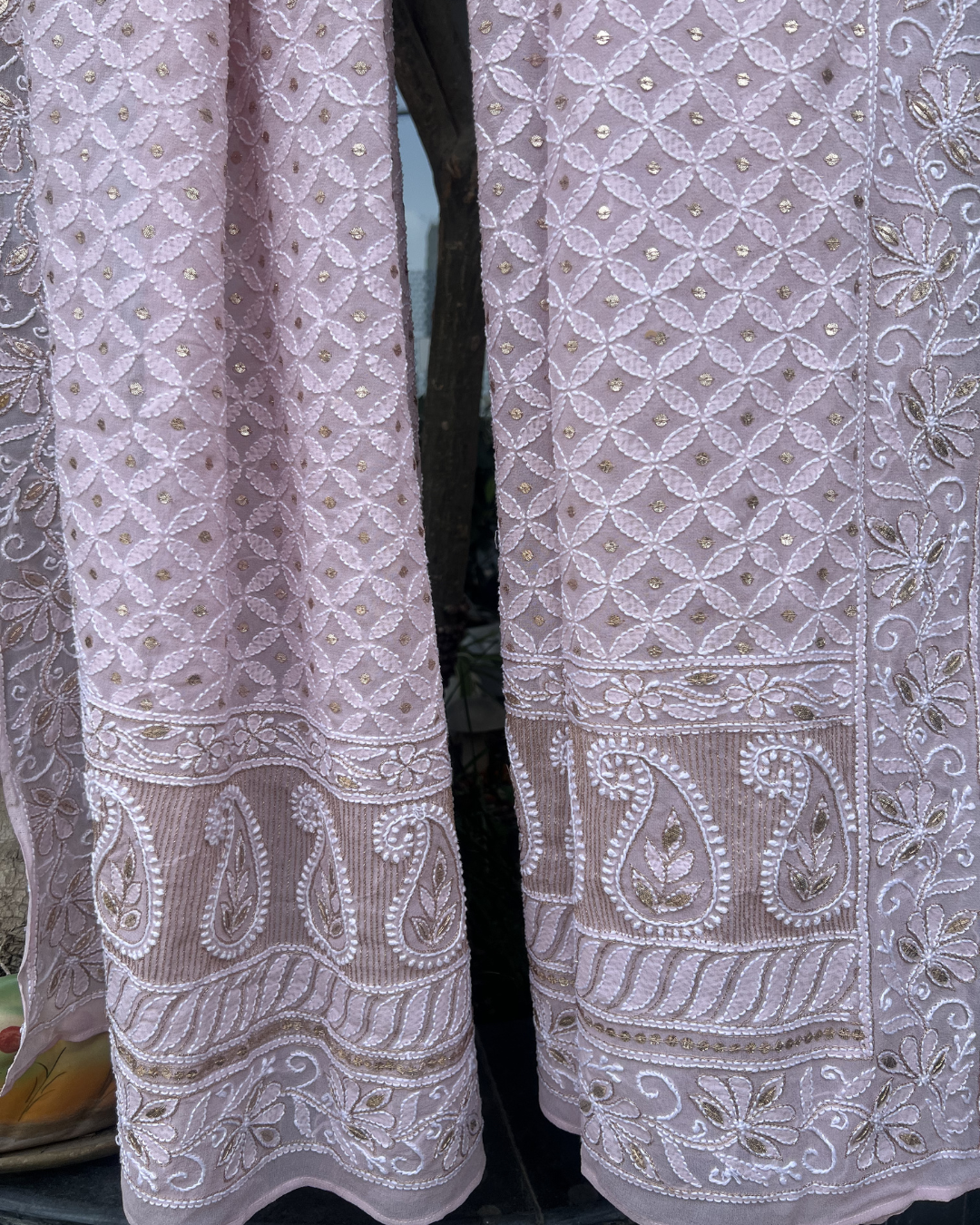 Pink Hand Embroidered Chikankari Dupatta